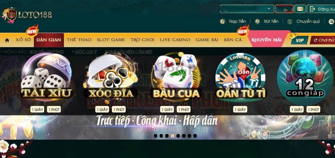 Giao diện Trò Chơi Dân Gian tại  Loto188